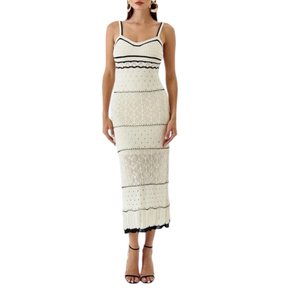 Lucky Brand Crochet Midi Dress Sleeveless White Black Womens Large - Picture 2 of 9